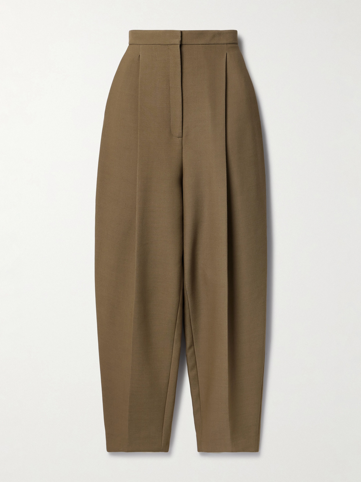 Khaite Ashford Pleated Woven Tapered Trousers In Brown