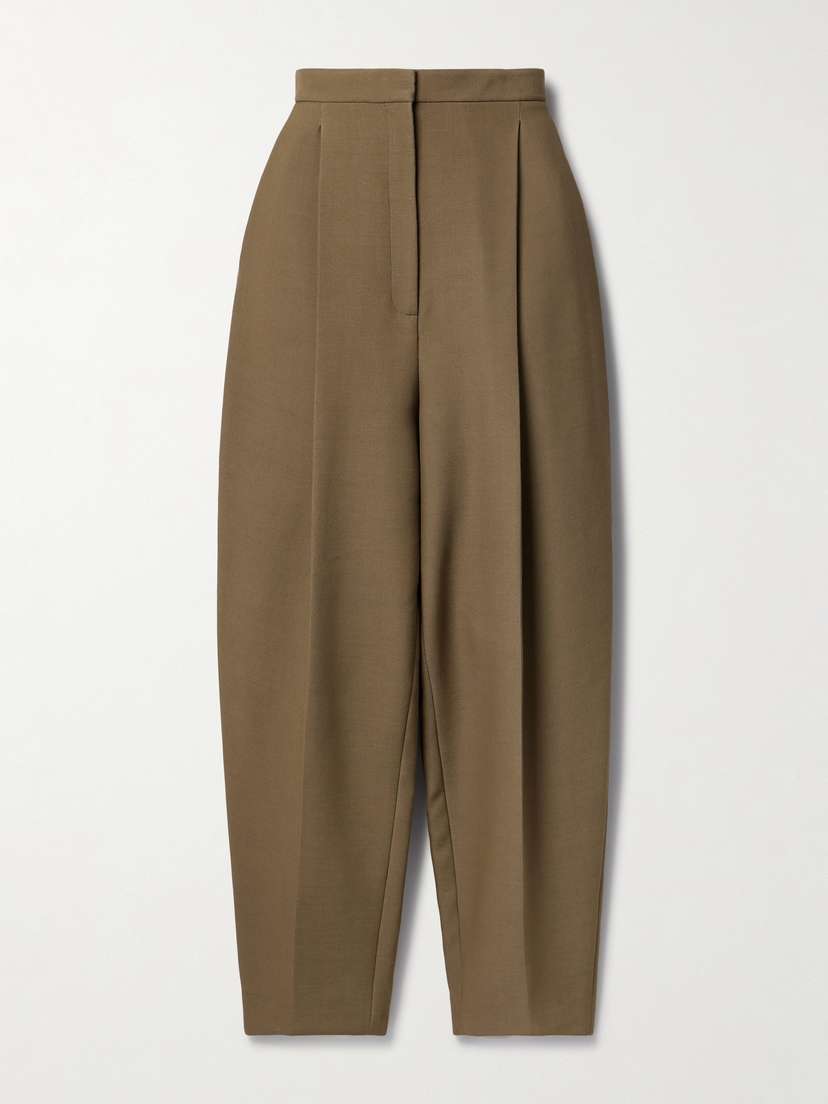 Khaite Ashford Pleated Woven Tapered Pants