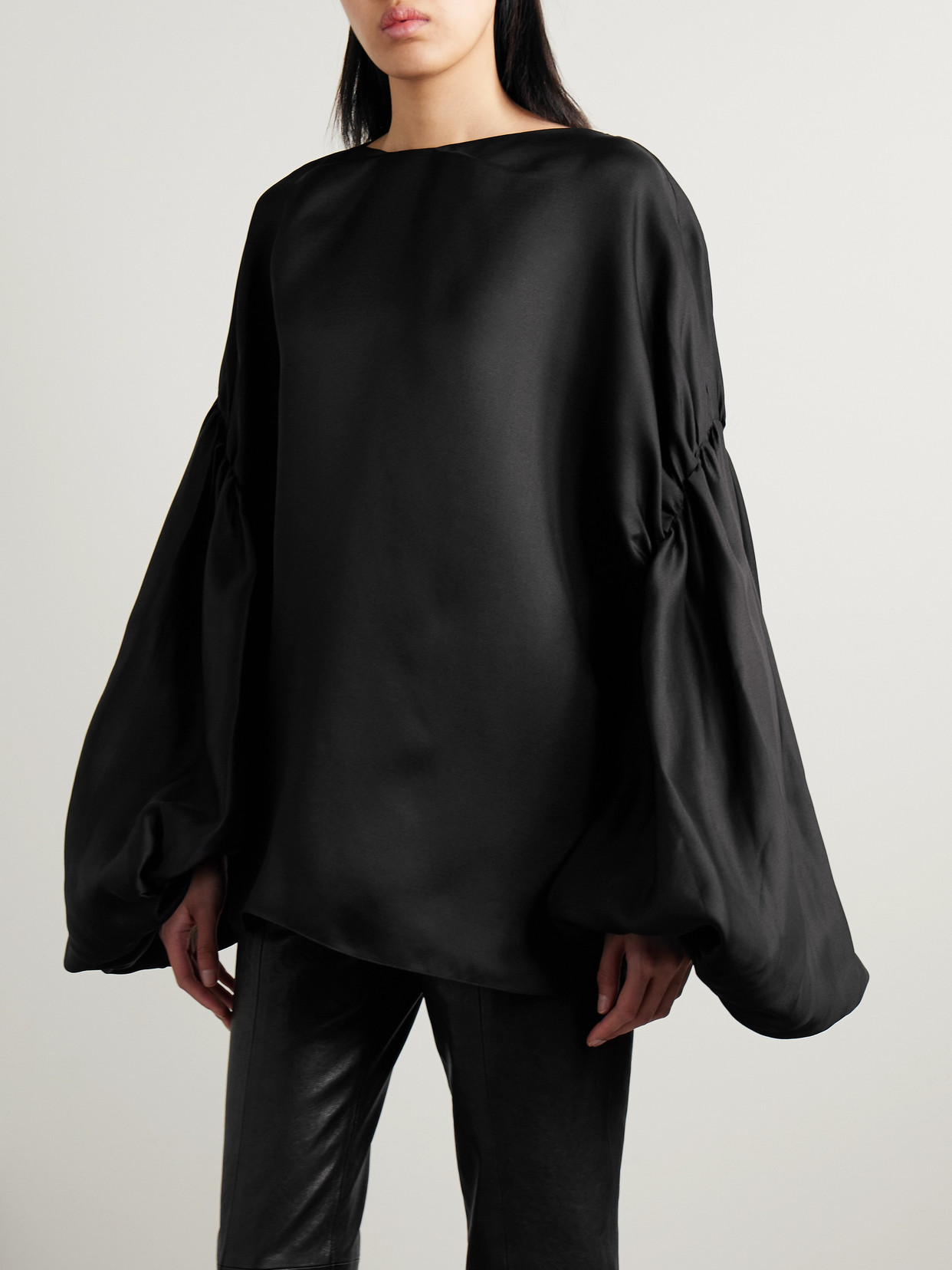 Shop Khaite Quico Oversized Silk Blouse In Black