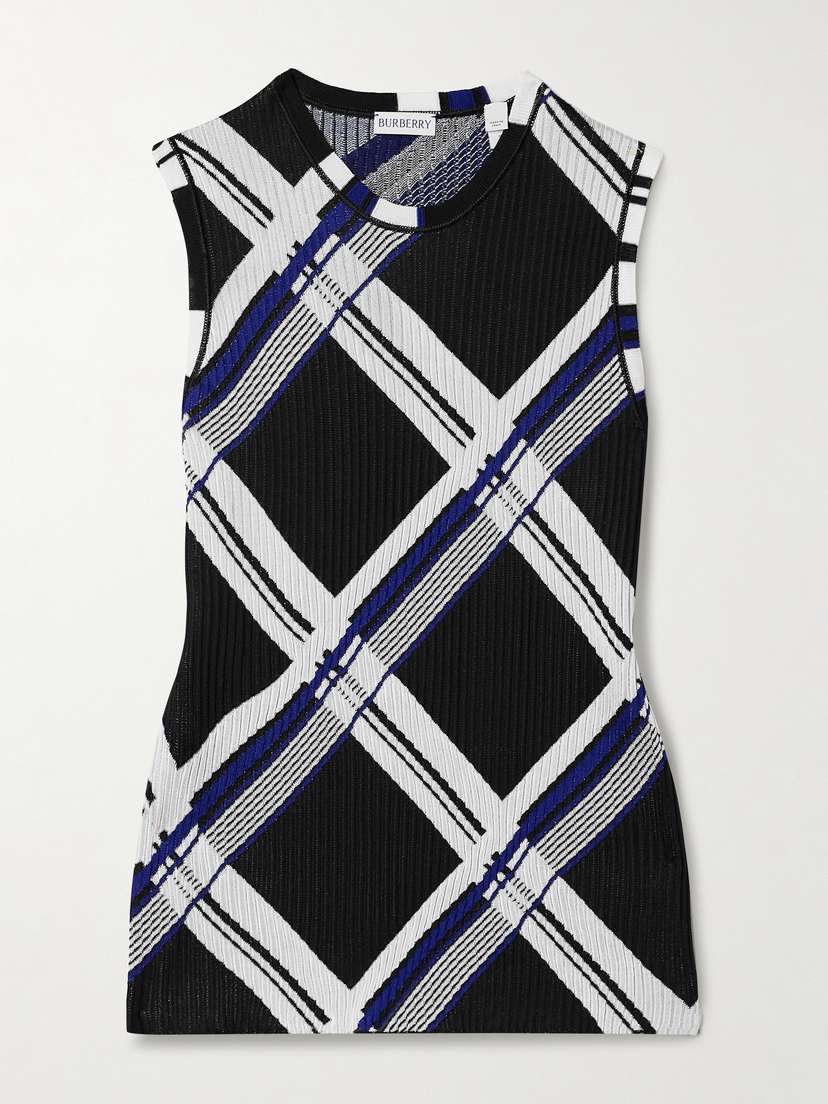 Burberry Checked Ribbed Silk Tank