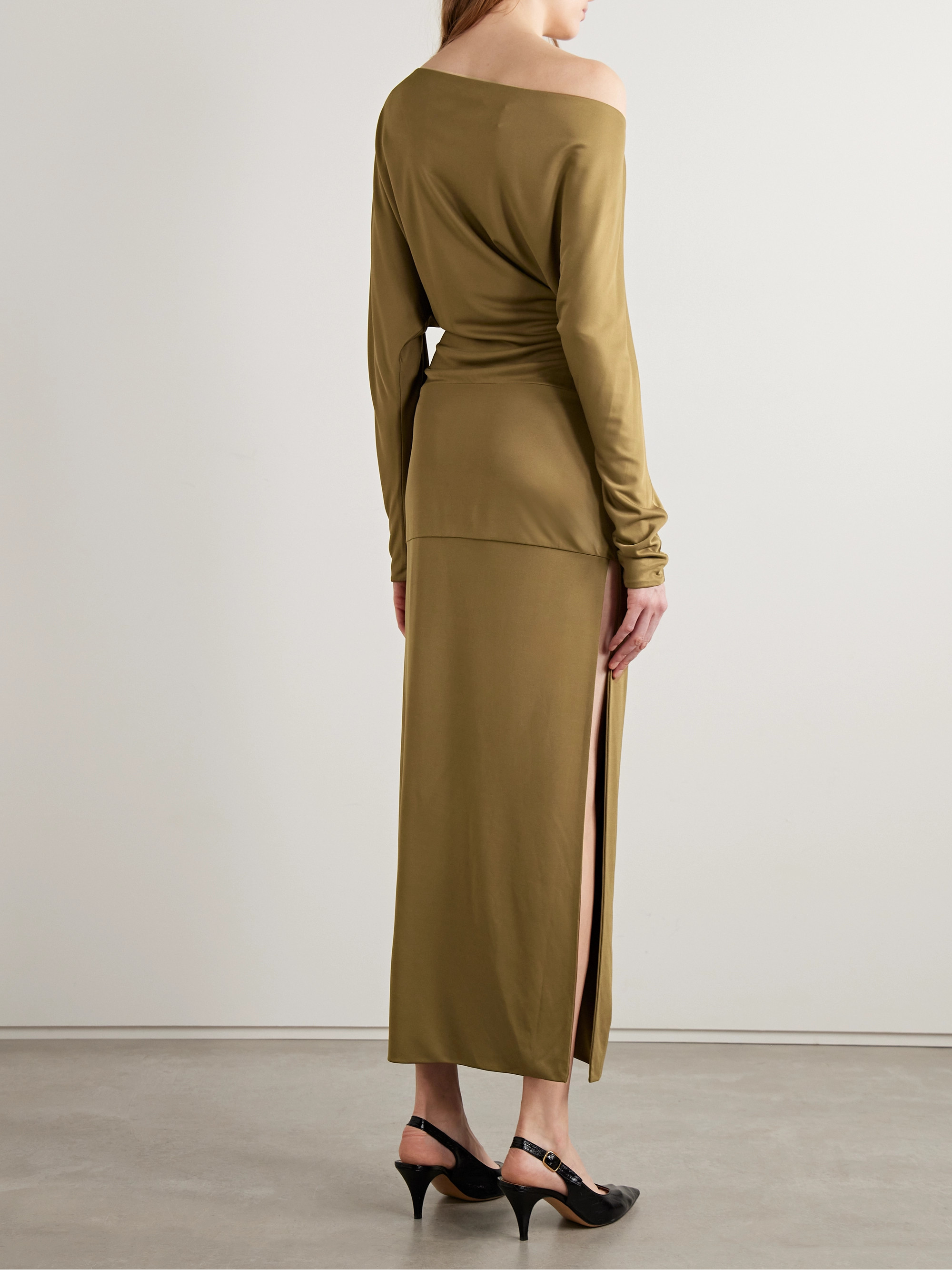 KHAITE Junet one-shoulder draped satin-jersey maxi dress thumbnail