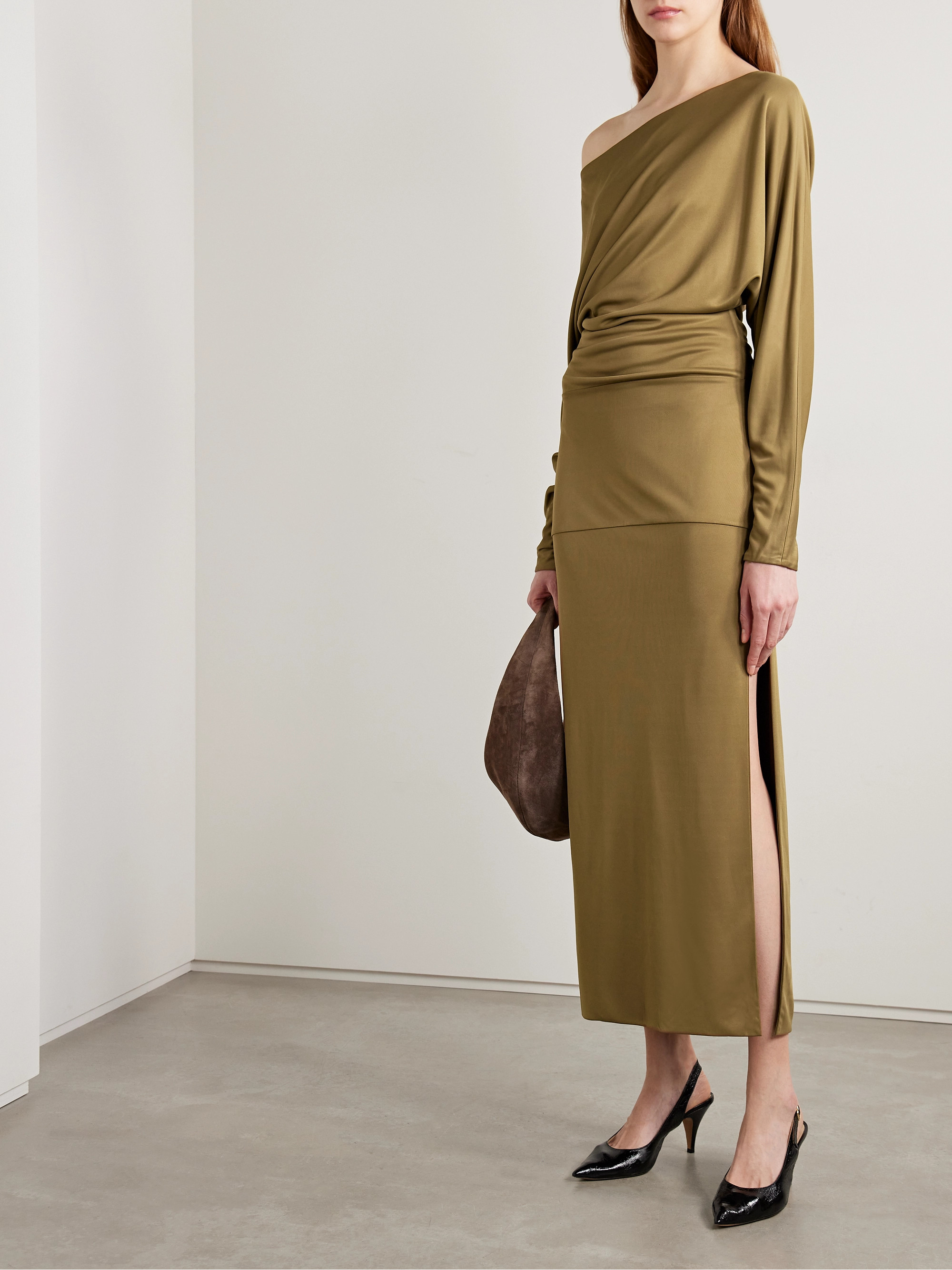 KHAITE Junet one-shoulder draped satin-jersey maxi dress