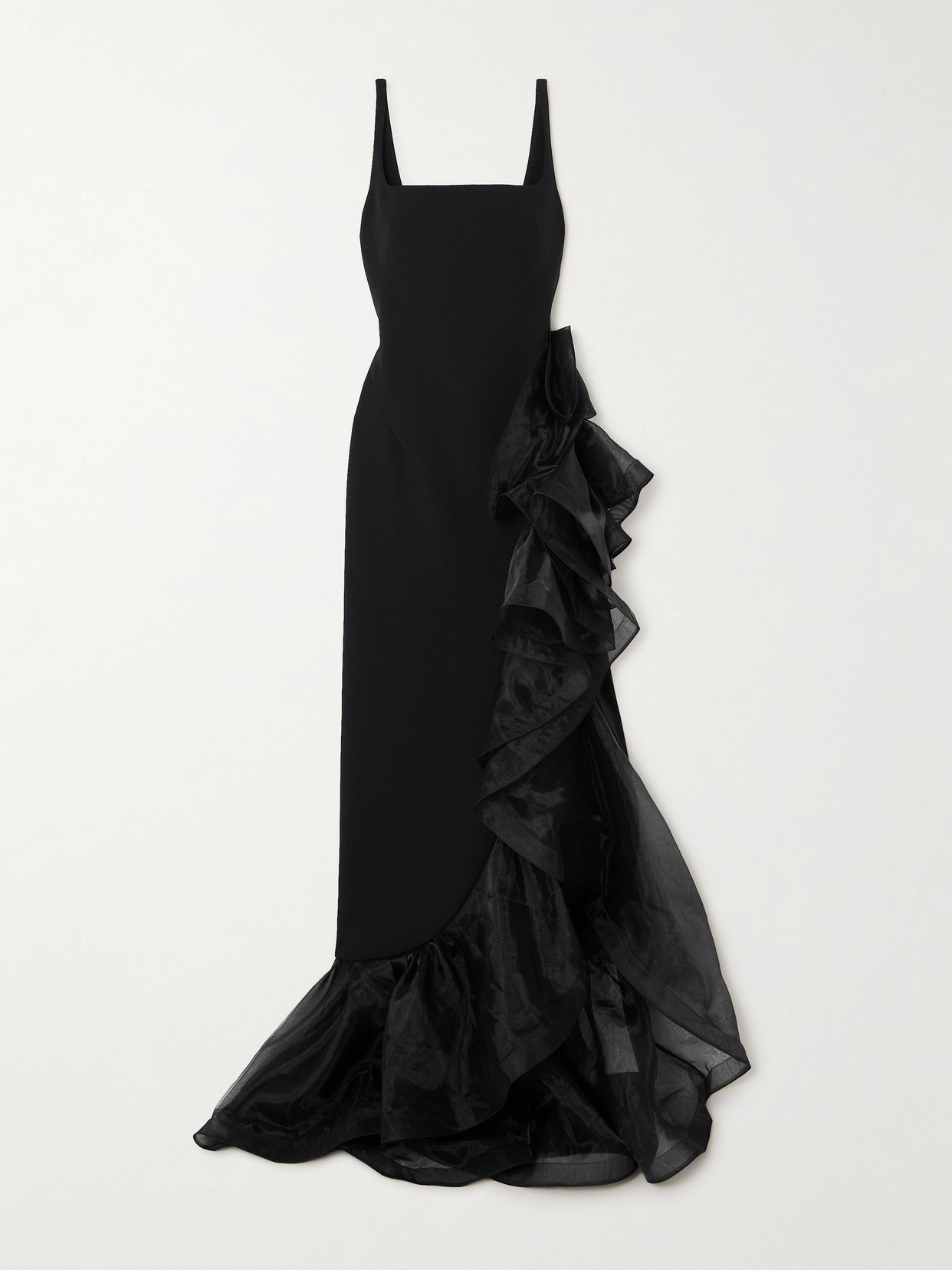 Shop Safiyaa Derry Ruffled Organza-trimmed Stretch-crepe Gown In Black