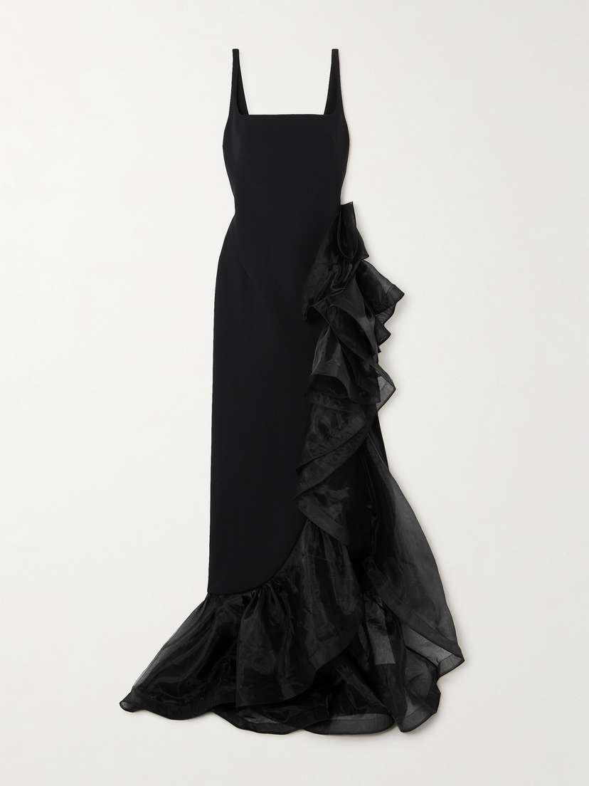 Safiyaa Derry Ruffled Organza-trimmed Stretch-crepe Gown