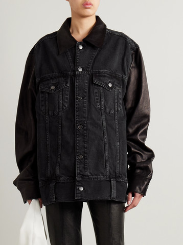 KHAITE Grizzo oversized leather-trimmed denim jacket