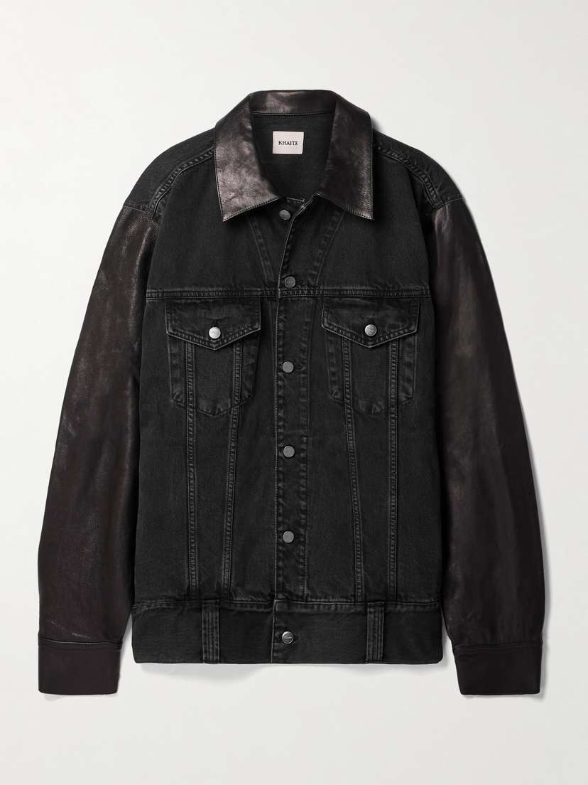 Khaite Grizzo Oversized Leather-trimmed Denim Jacket