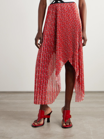 Burberry Asymmetric printed plissé-twill skirt