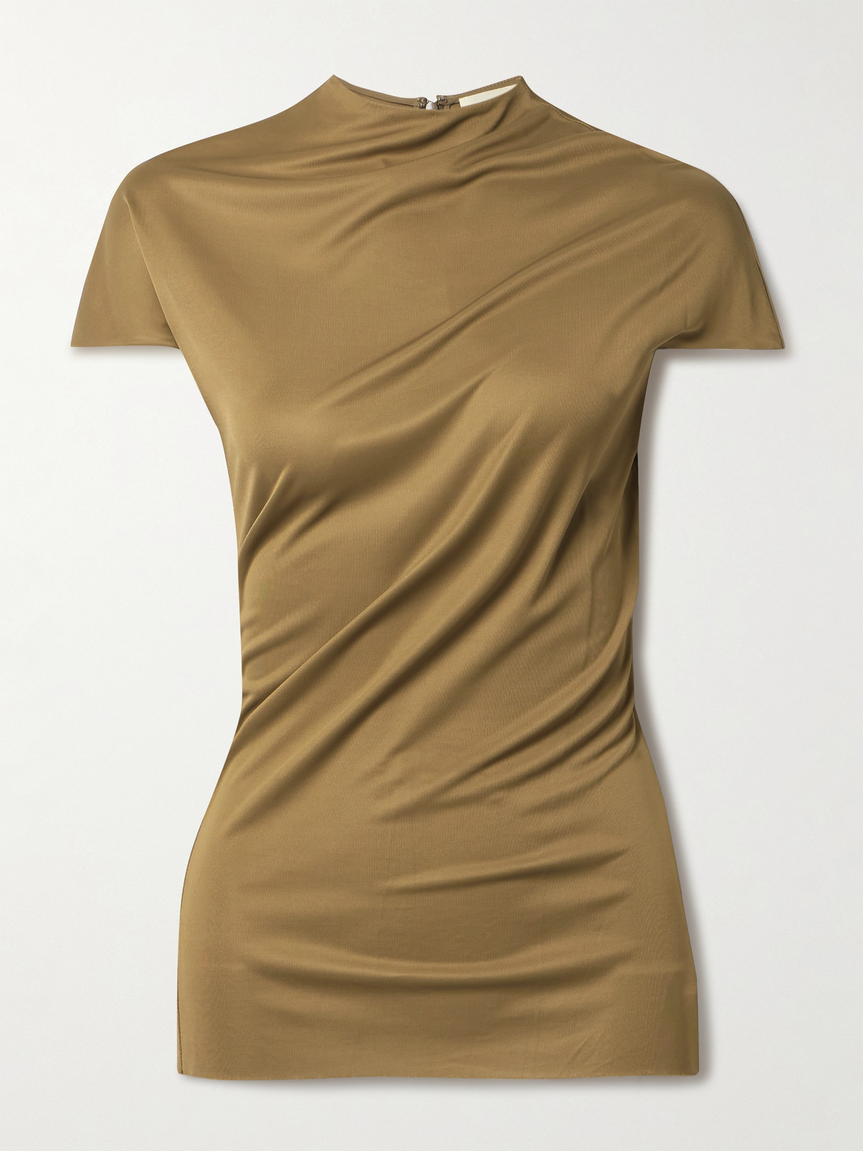 Khaite Zenn Gathered Satin-jersey Top In Brown