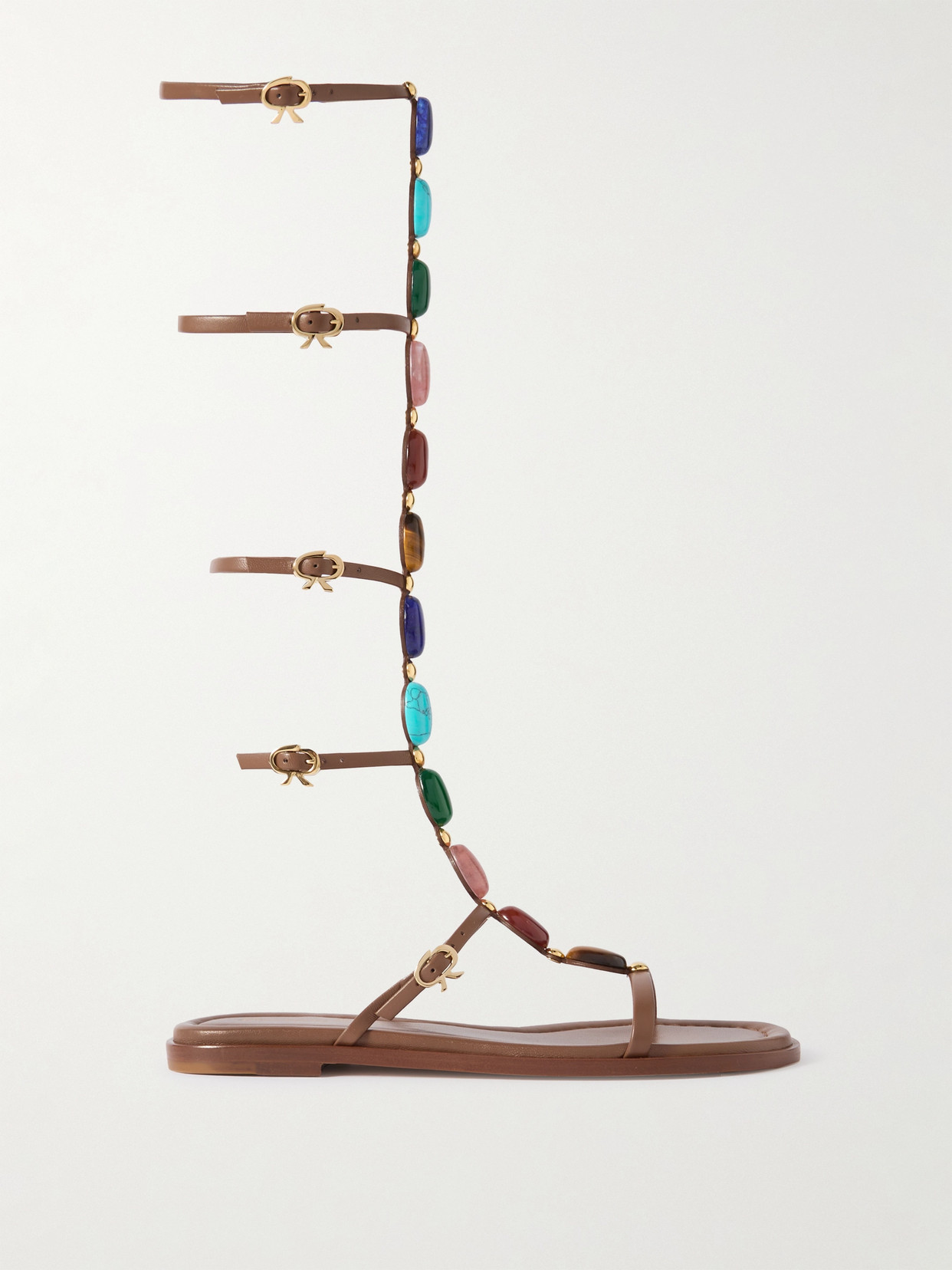 Gianvito Rossi - Shanti Gladiator Embellished Leather Sandals - Brown