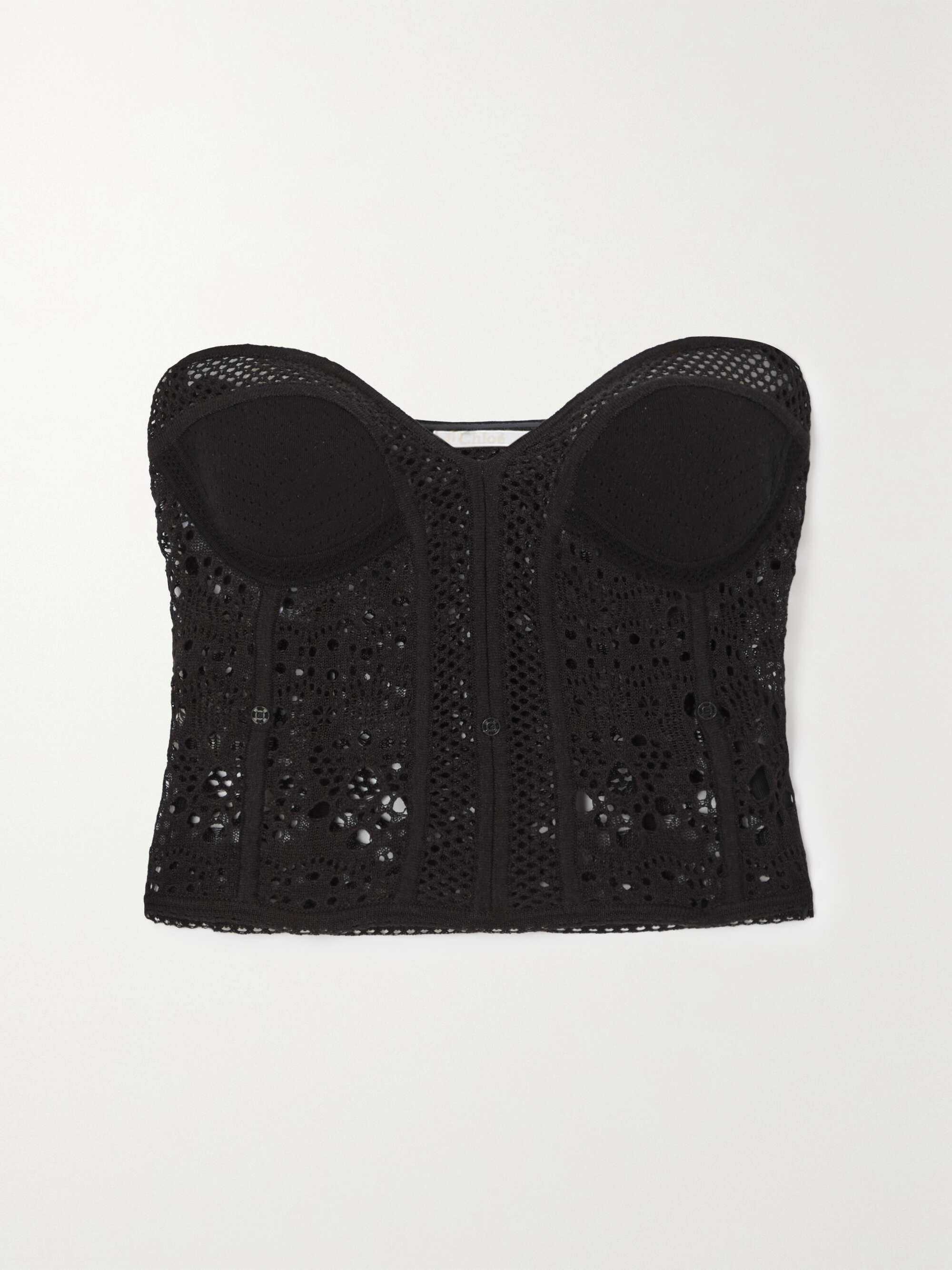 CHLOÉ Crochet-knit linen-blend bustier top | NET-A-PORTER