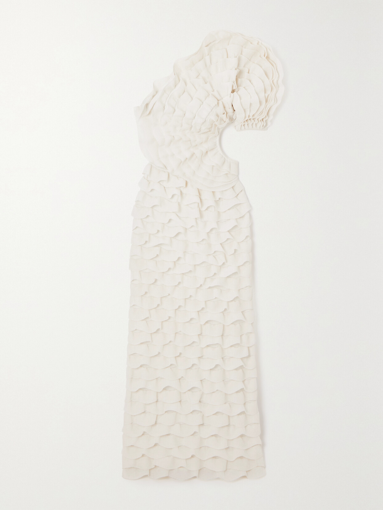 Chloé - One-shoulder Cutout Ruffled Silk-blend Gown - White