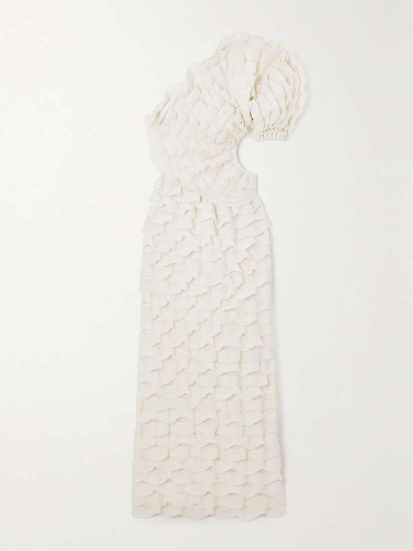 Chloé One-shoulder Cutout Ruffled Silk-blend Gown - x large