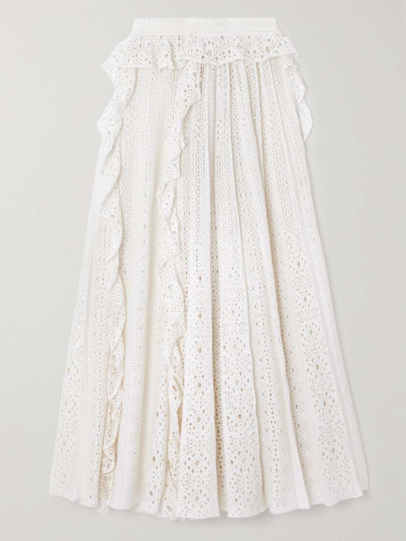 Chloé Ruffled Broderie Anglaise Linen, Cashmere And Silk-blend Maxi Skirt - x large