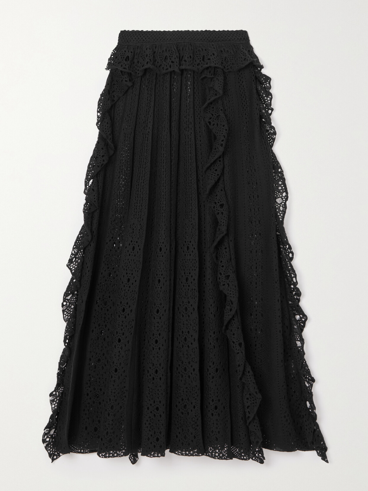 Chloé Ruffled Broderie Anglaise Linen, Cashmere And Silk-blend Maxi Skirt - Black