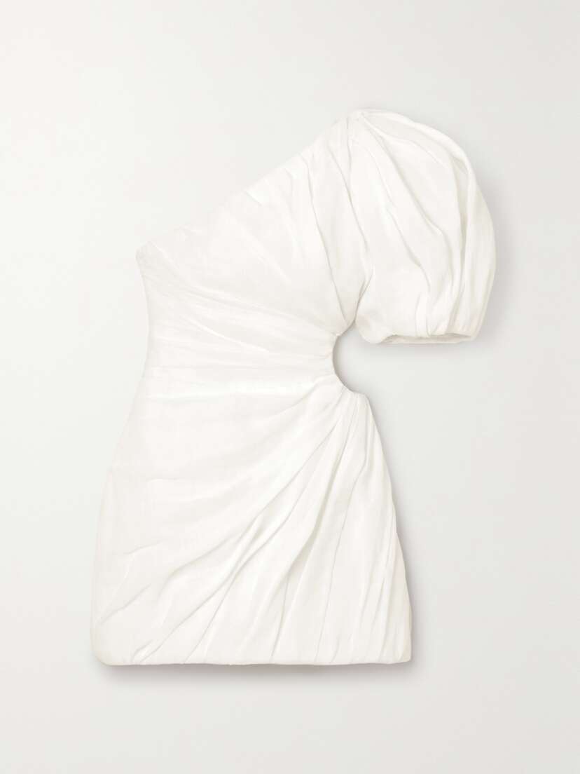 Chloé One-shoulder Cut-out Gathered Ramie Mini Dress