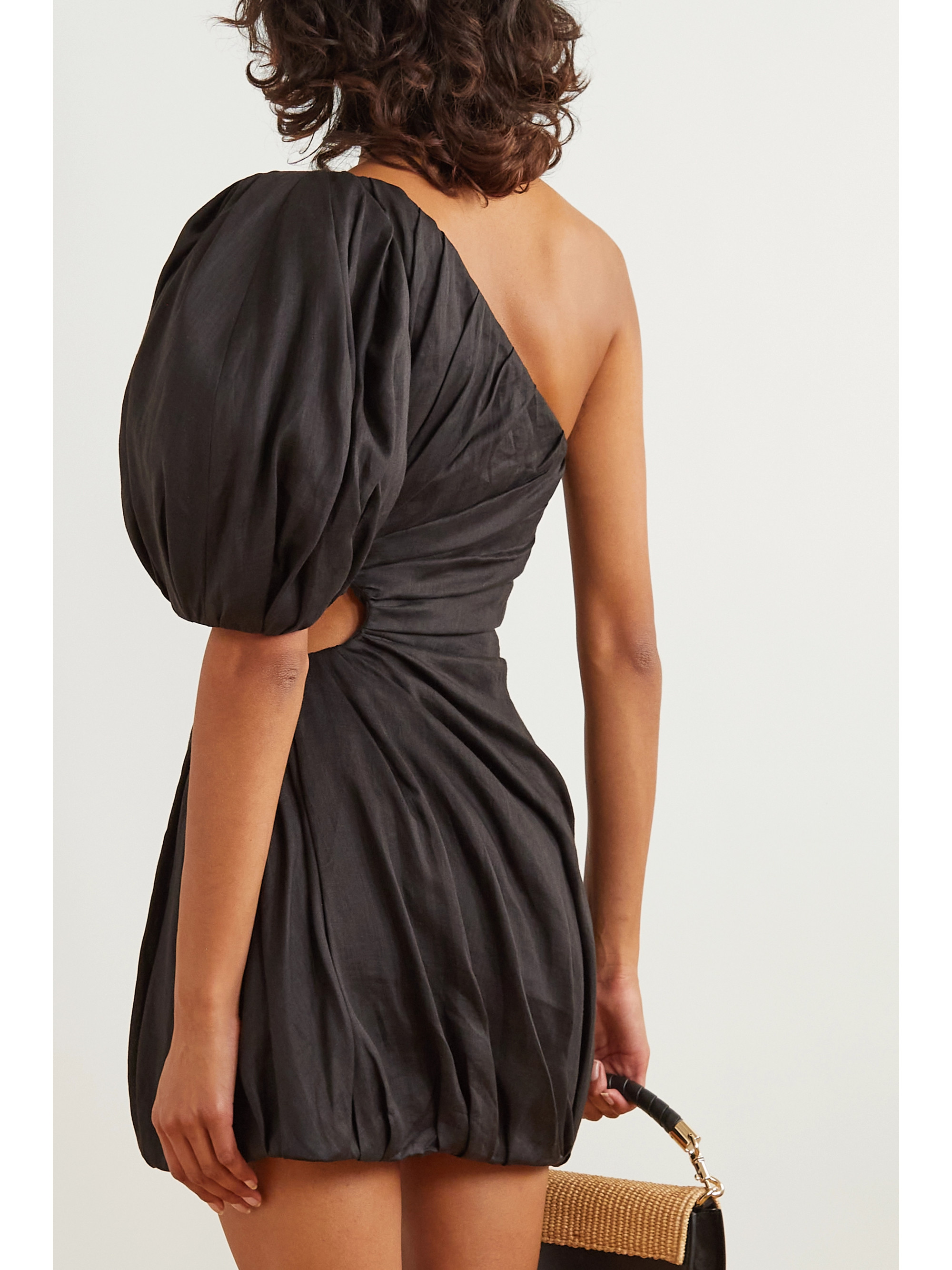 Chloé One-shoulder cutout gathered ramie mini dress thumbnail