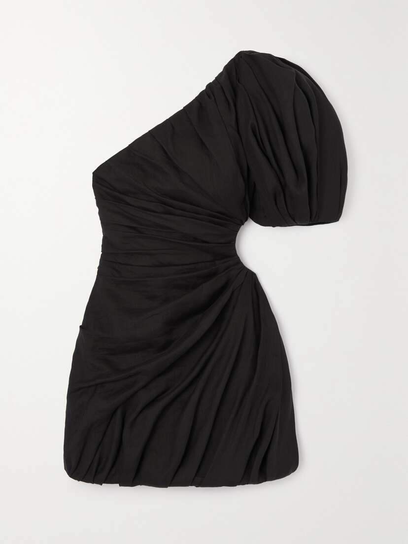 Chloé One-shoulder Cutout Gathered Ramie Mini Dress