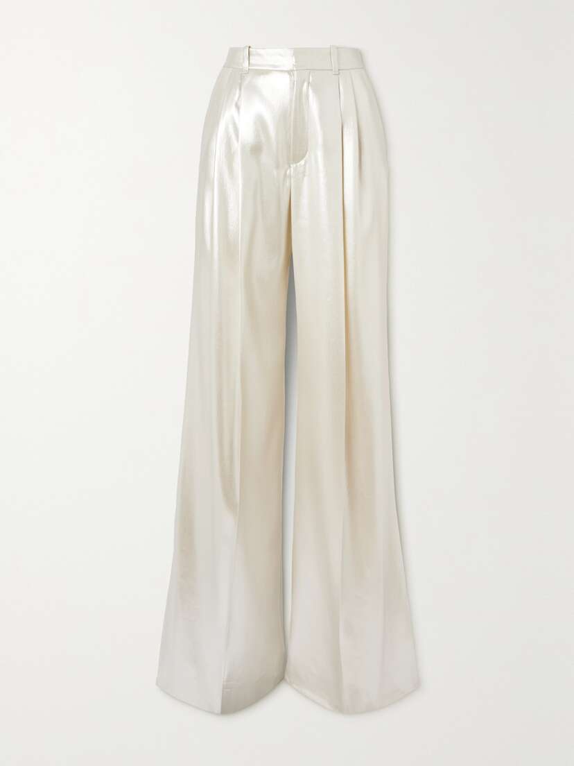 Chloé Pleated Metallic Silk-satin Wide-leg Pants