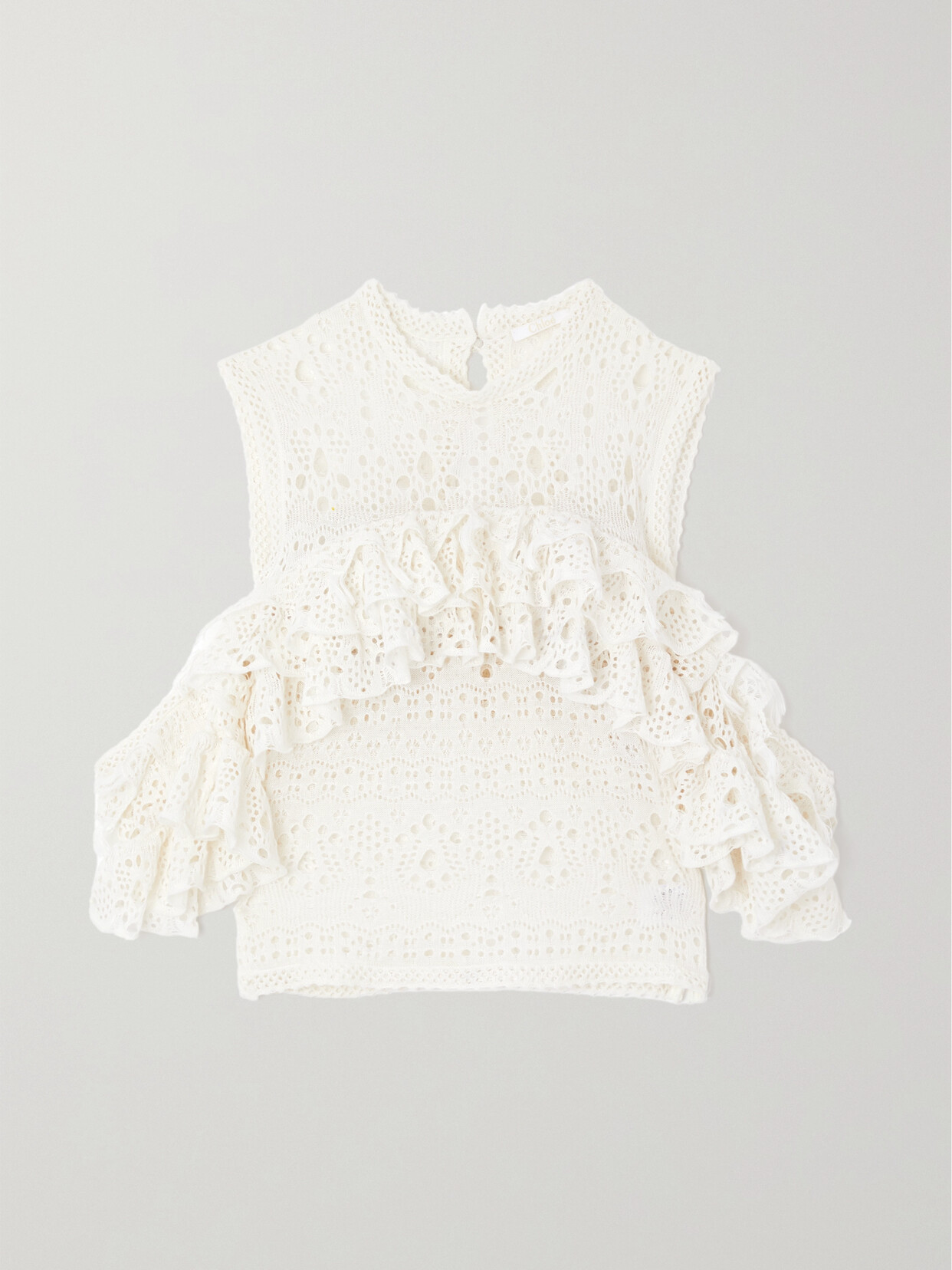 Chloé Cold-shoulder Ruffled Broderie Anglaise Linen, Cashmere And Silk-blend Top In White