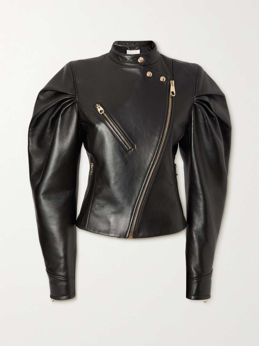 Chloé Asymmetric Gathered Leather Biker Jacket