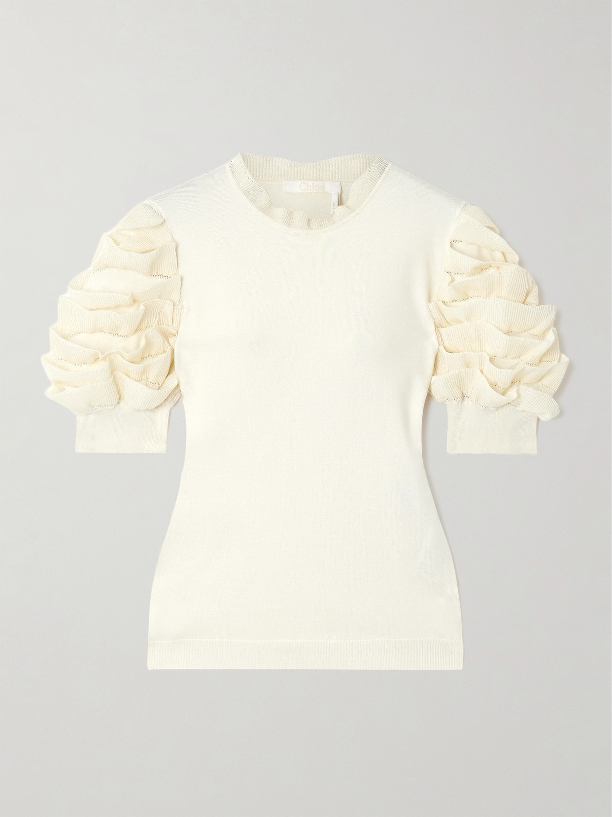 Chloé Ruffled Silk-blend T-shirt - White