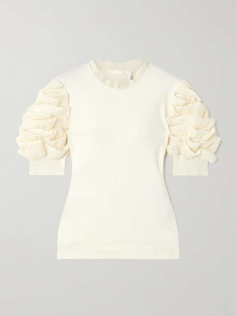Chloé Ruffled Silk-blend T-shirt - x large