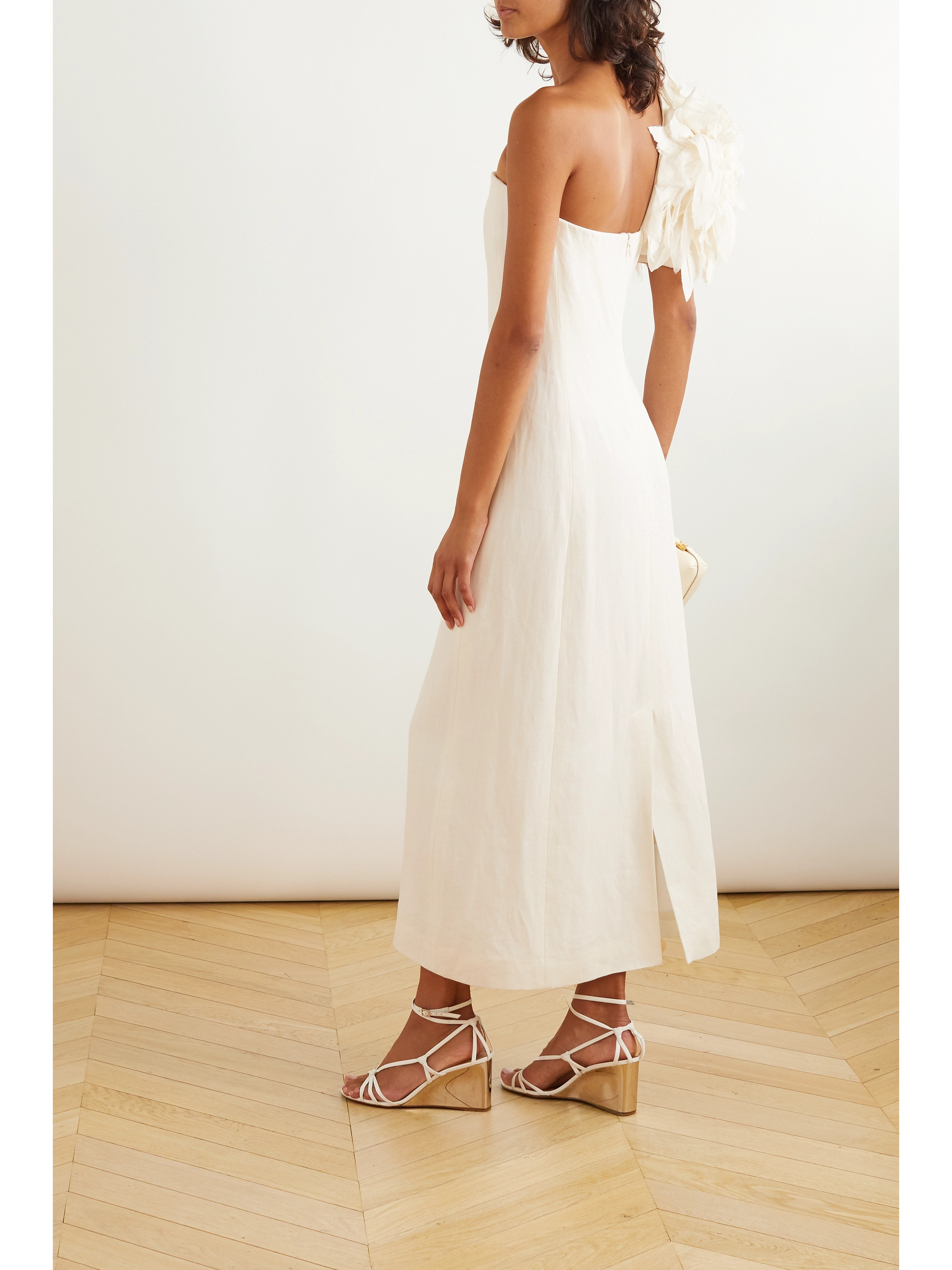 Chloé One-shoulder organza-trimmed linen maxi dress thumbnail