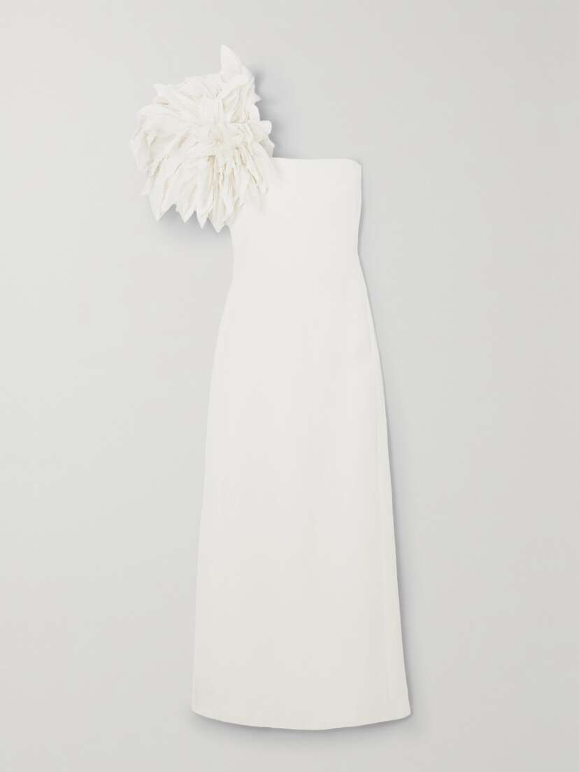 Chloé One-shoulder Organza-trimmed Linen Maxi Dress