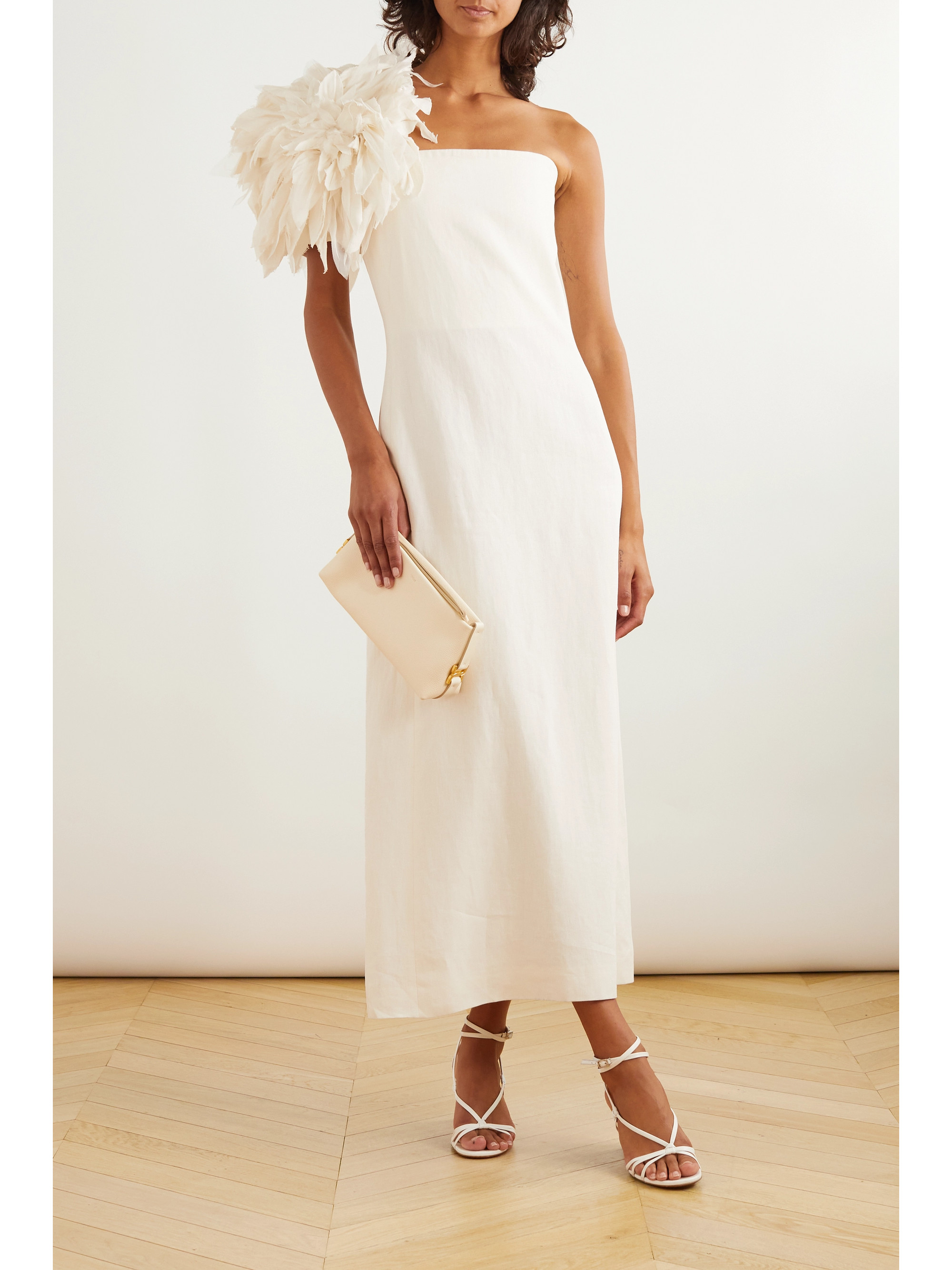 Chloé One-shoulder organza-trimmed linen maxi dress