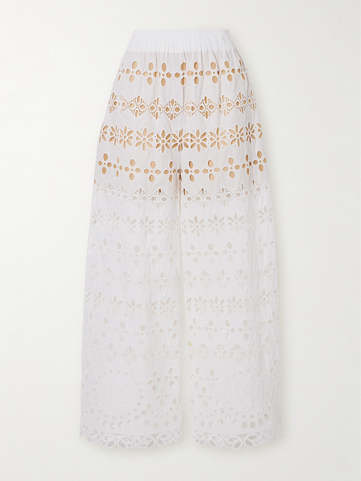 Elie Saab Broderie Anglaise Straight-leg Trousers In White