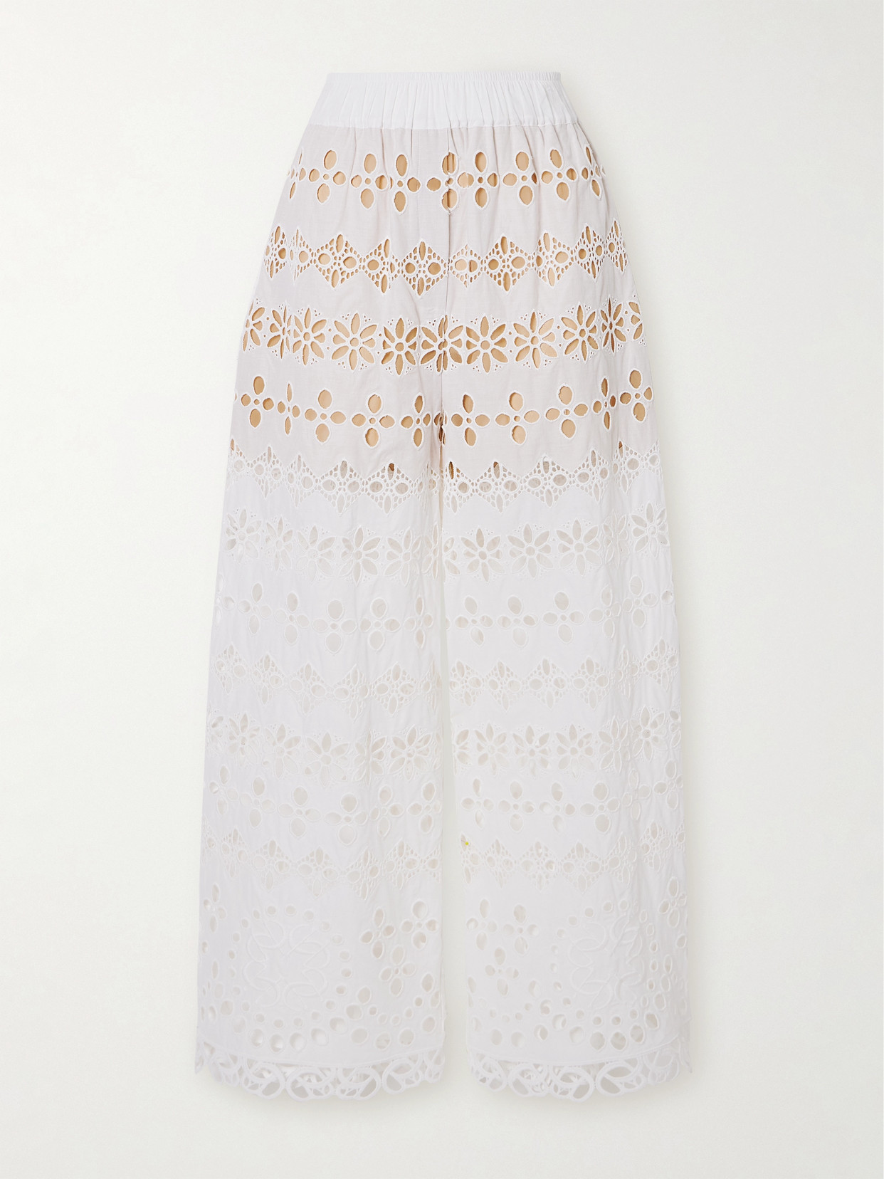 Elie Saab Broderie Anglaise Straight-leg Trousers In White