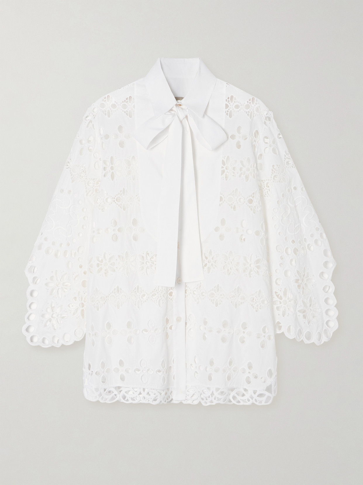 Elie Saab Pussy-bow Broderie Anglaise And Poplin Shirt In White