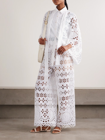 Elie Saab Pussy-bow broderie anglaise and poplin shirt