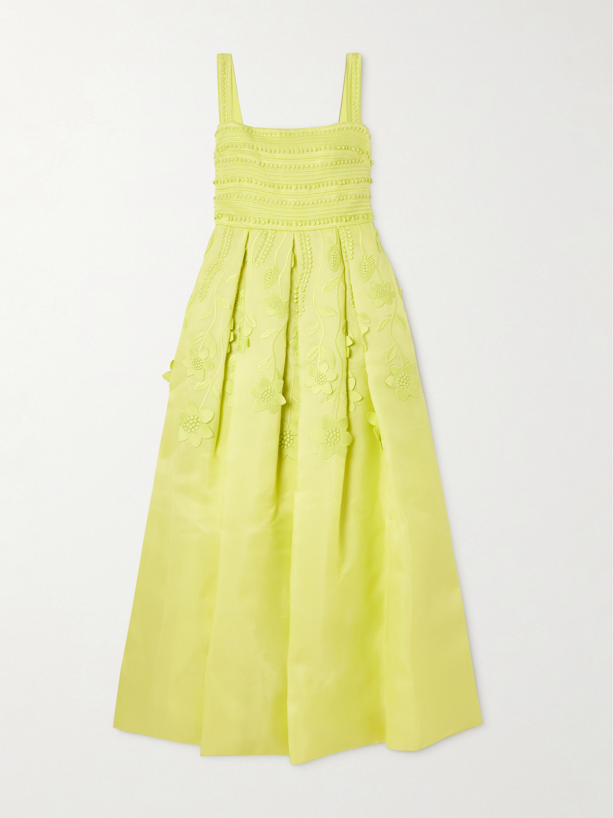 Elie Saab Pleated Embroidered Organza Gown In Yellow