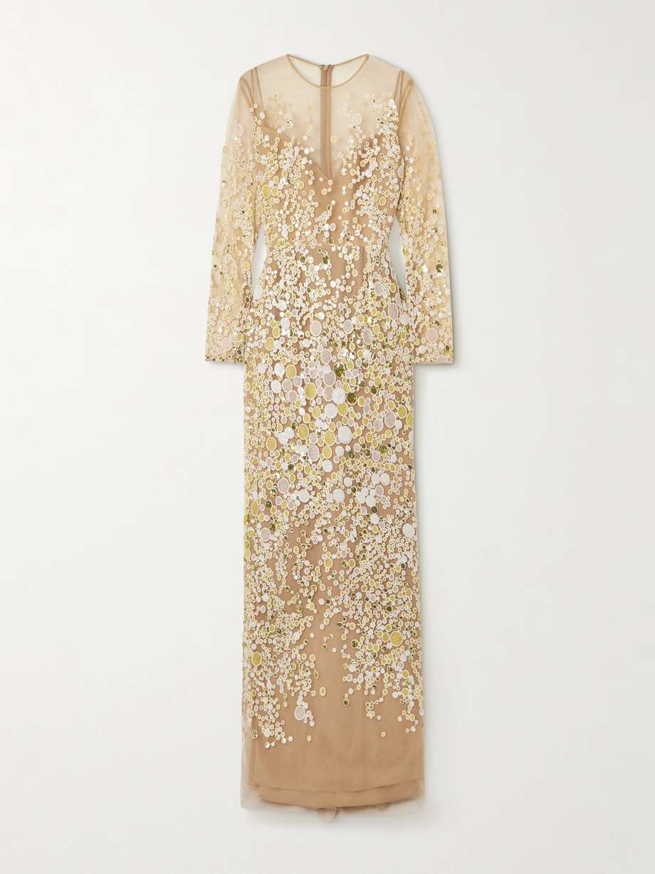 embroidered sequin-embellished tulle gown