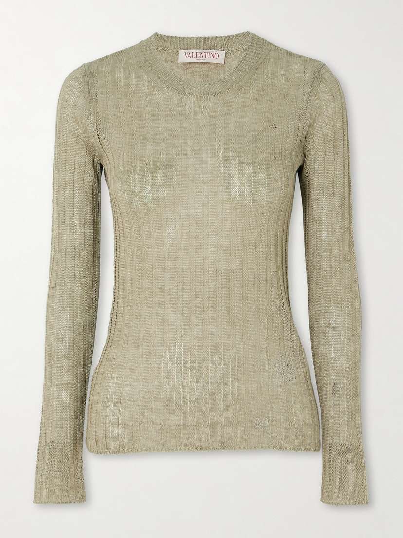 Valentino Garavani Ribbed-knit Linen Top