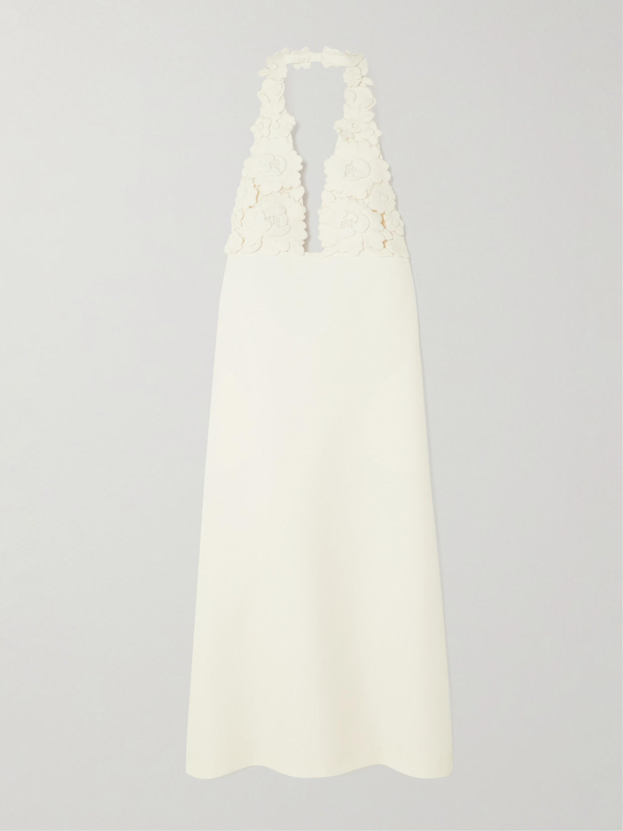 Valentino Appliquéd Wool And Silk-blend Gown In Ivory