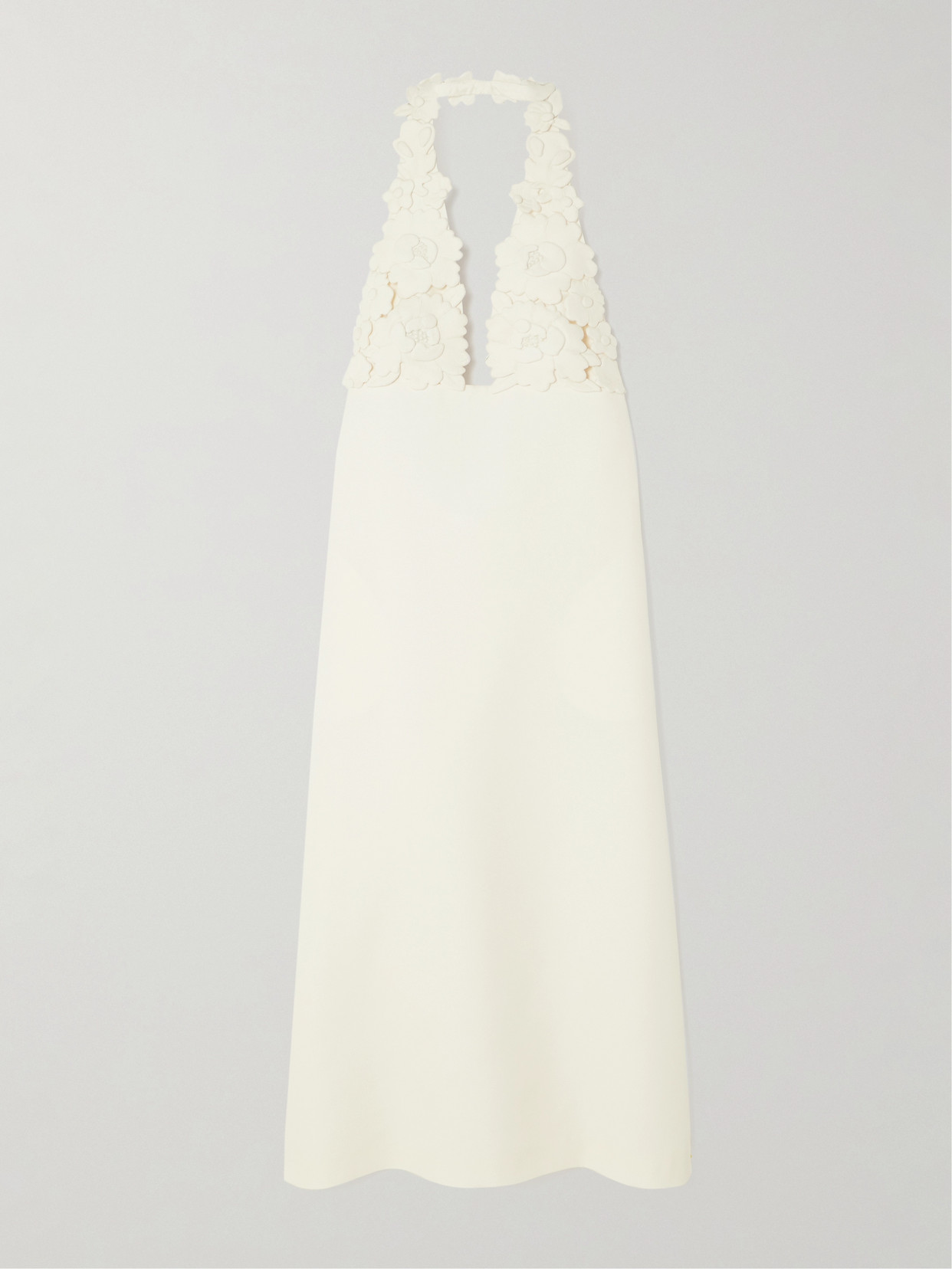 Valentino Appliquéd Wool And Silk-blend Gown In Ivory