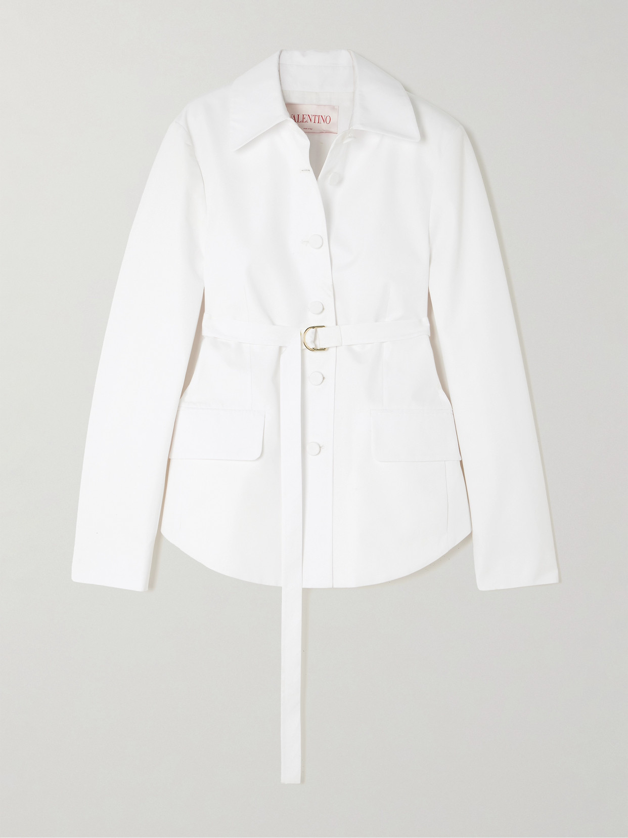 Valentino Garavani - Belted Cotton-poplin Mini Shirt Dress - White