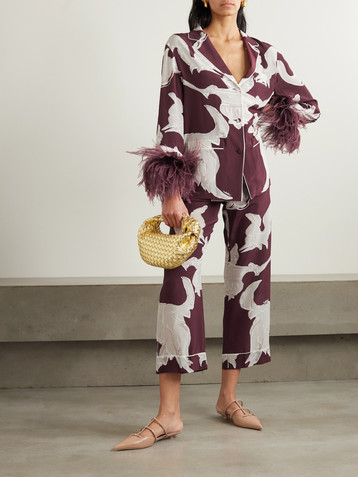 Valentino Garavani Feather-trimmed printed silk crepe de chine shirt