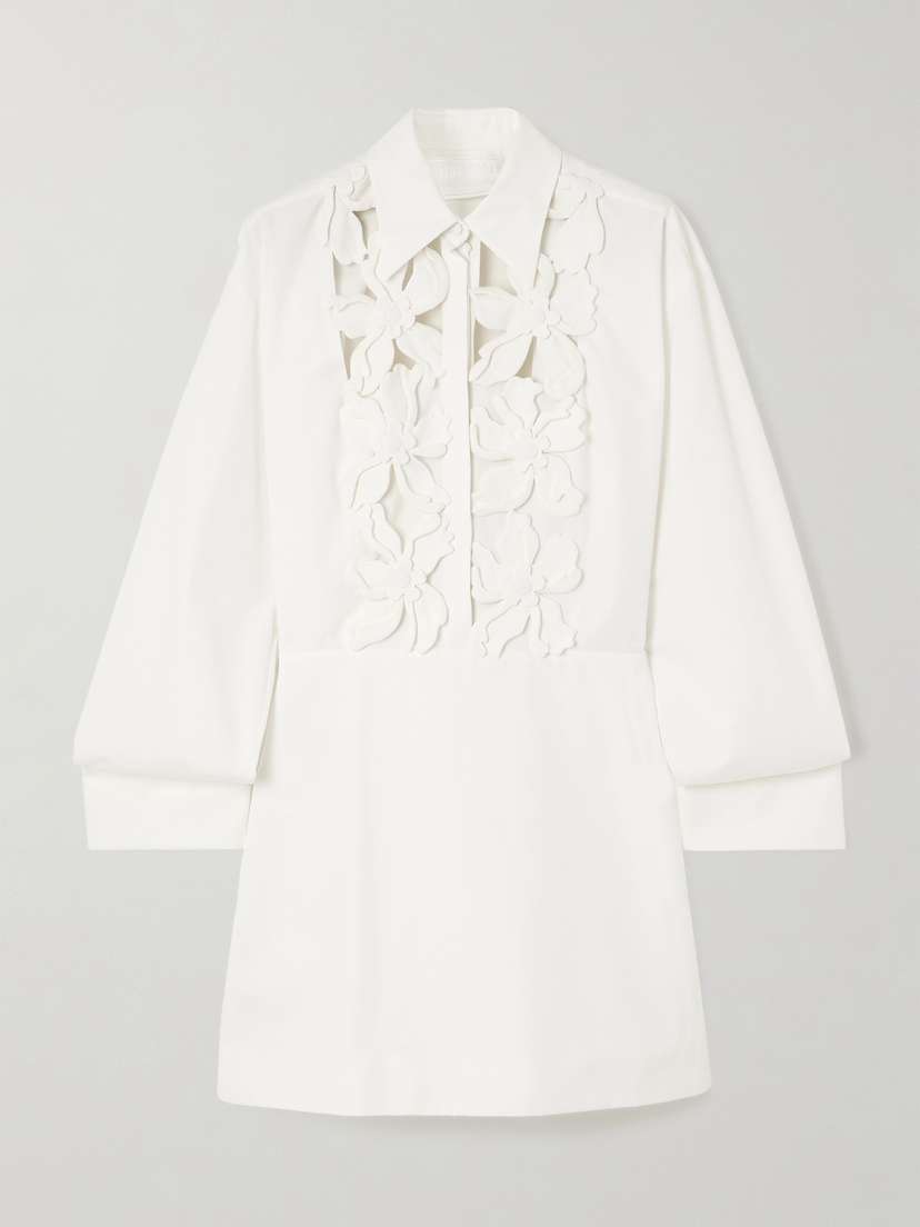 Valentino Garavani Cutout Appliquéd Cotton Mini Shirt Dress - IT36