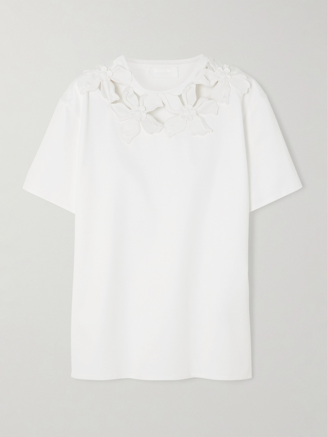 Shop Valentino Appliquéd Cutout Cotton-jersey T-shirt In White