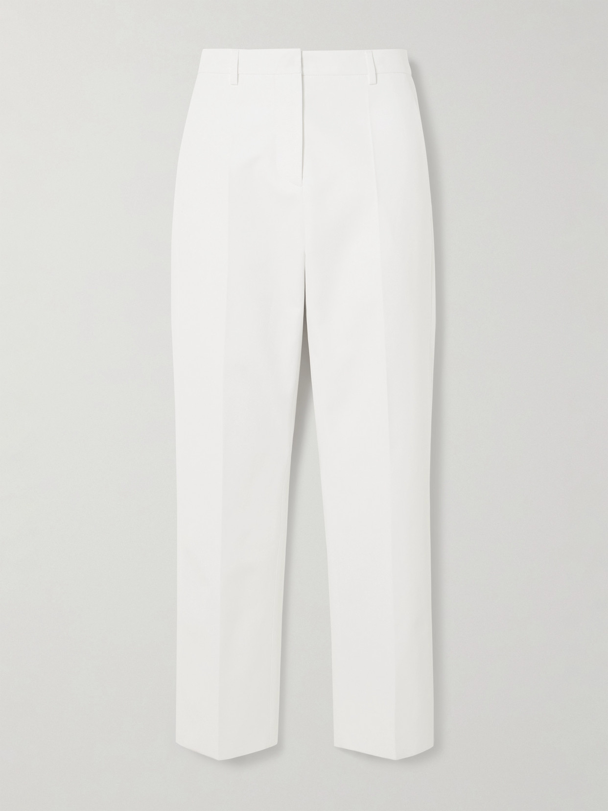 Valentino Pleated Cotton Straight-leg Pants In White