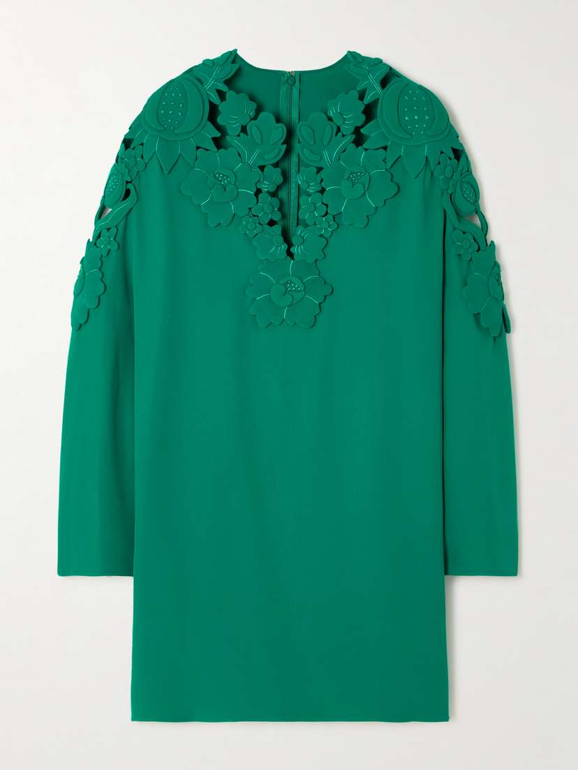 Valentino Garavani Floral-appliquéd Silk-crepe Mini Dress