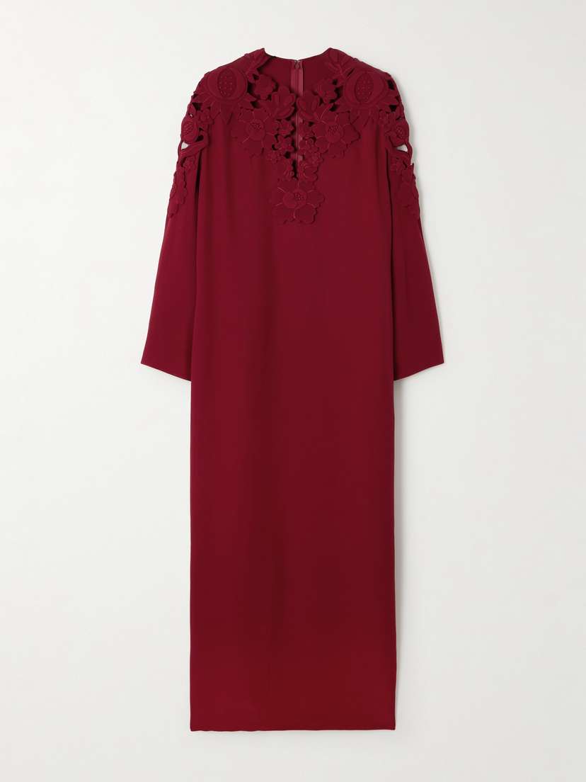 Valentino Garavani Floral-appliquéd Silk-crepe Maxi Dress