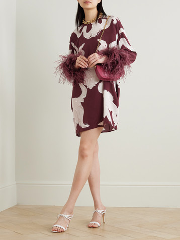 Valentino Garavani Feather-trimmed printed silk crepe de chine mini dress