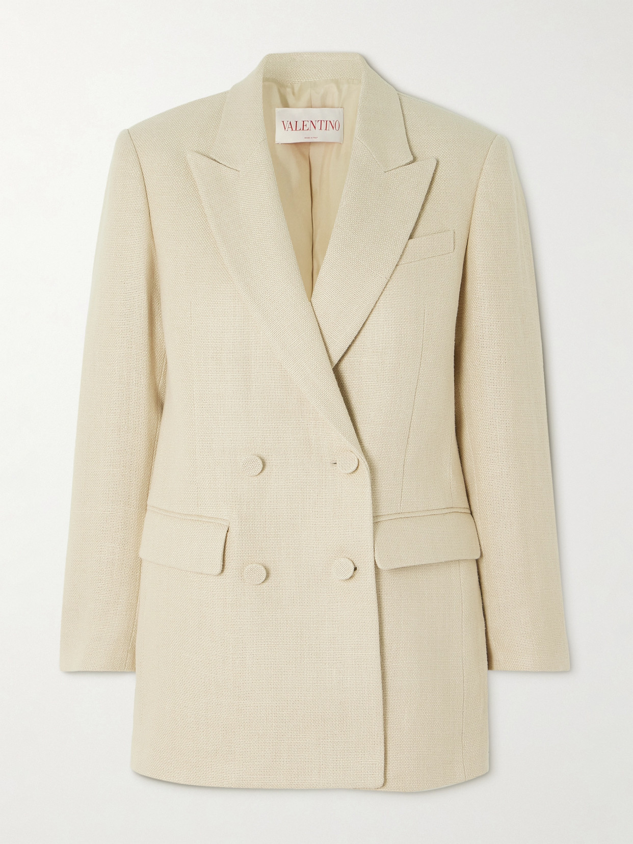 Valentino Double-breasted Linen Blazer In Cream