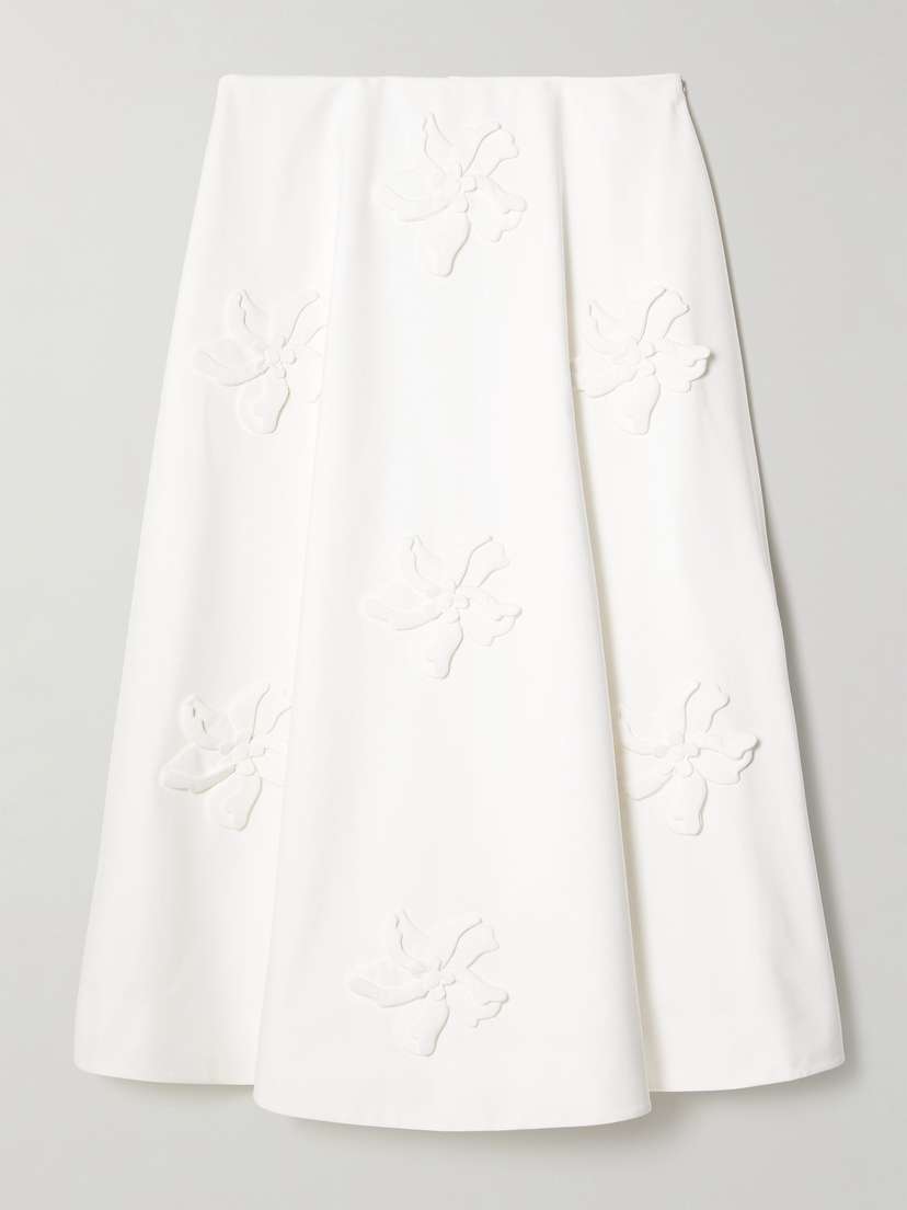 Valentino Garavani Appliquéd Cotton-poplin Midi Skirt