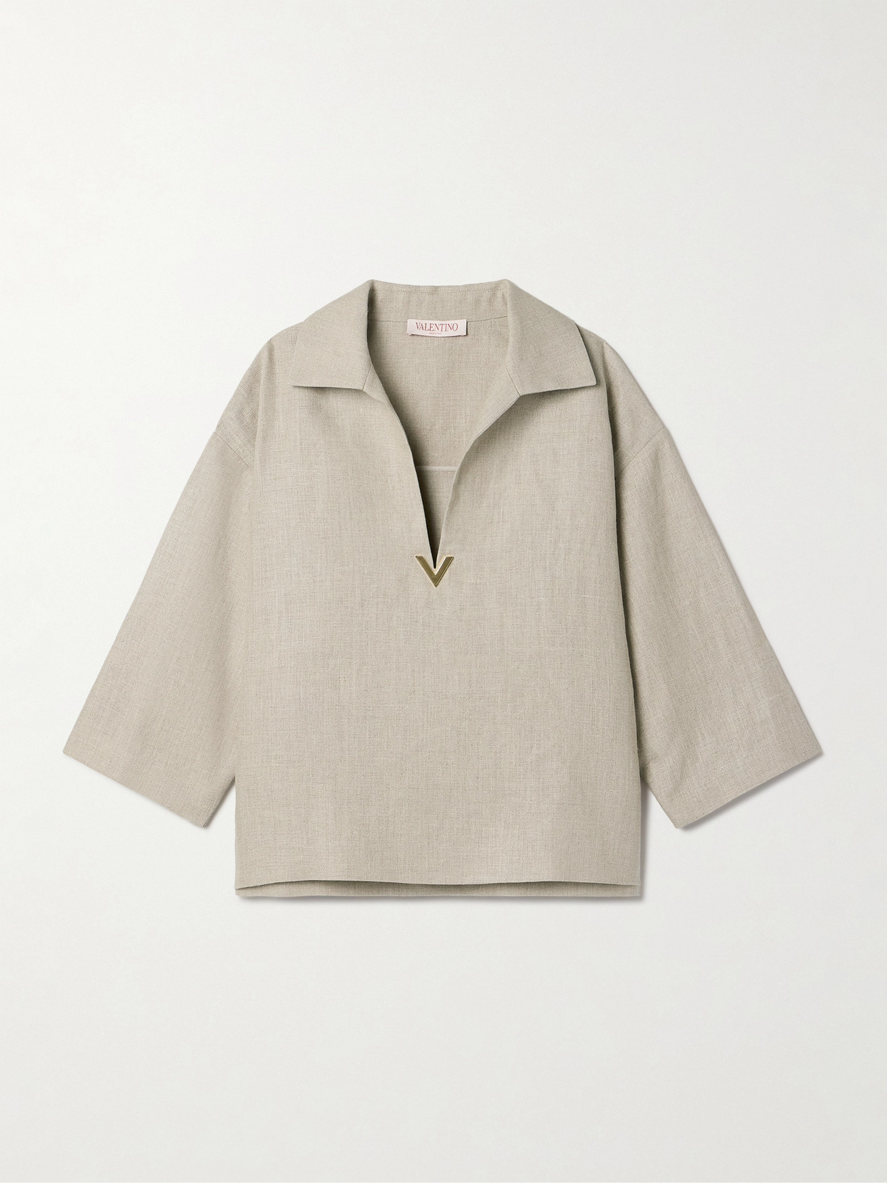 Shop Valentino Embellished Linen Shirt In Neutrals