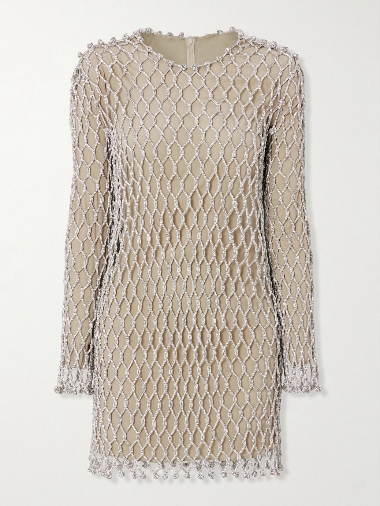 Valentino Crystal-embellished Mesh Mini Dress In Silver